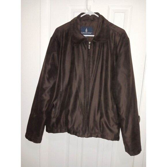 London Fog Men's Brown suede like jacket Quilt Lined Zipper Works Size‎ Large - Picture 2 of 15